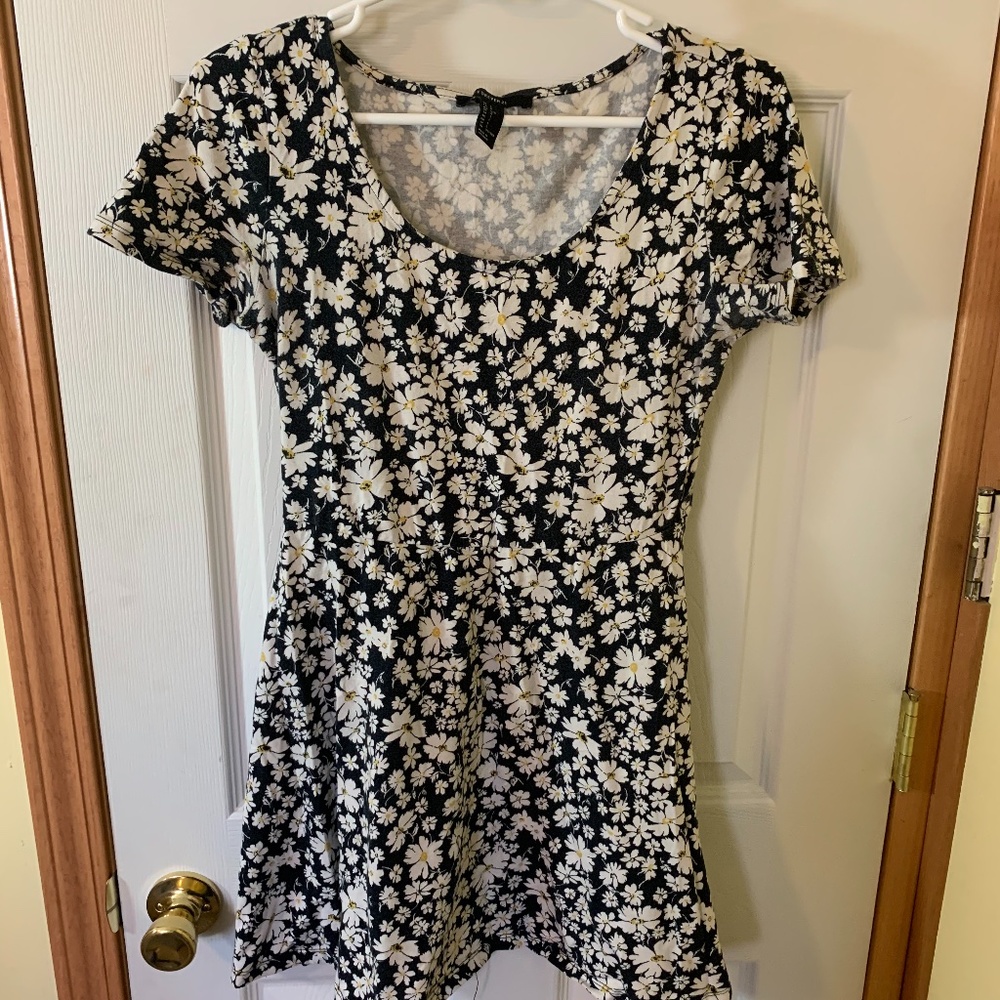 Black and white floral skater dress